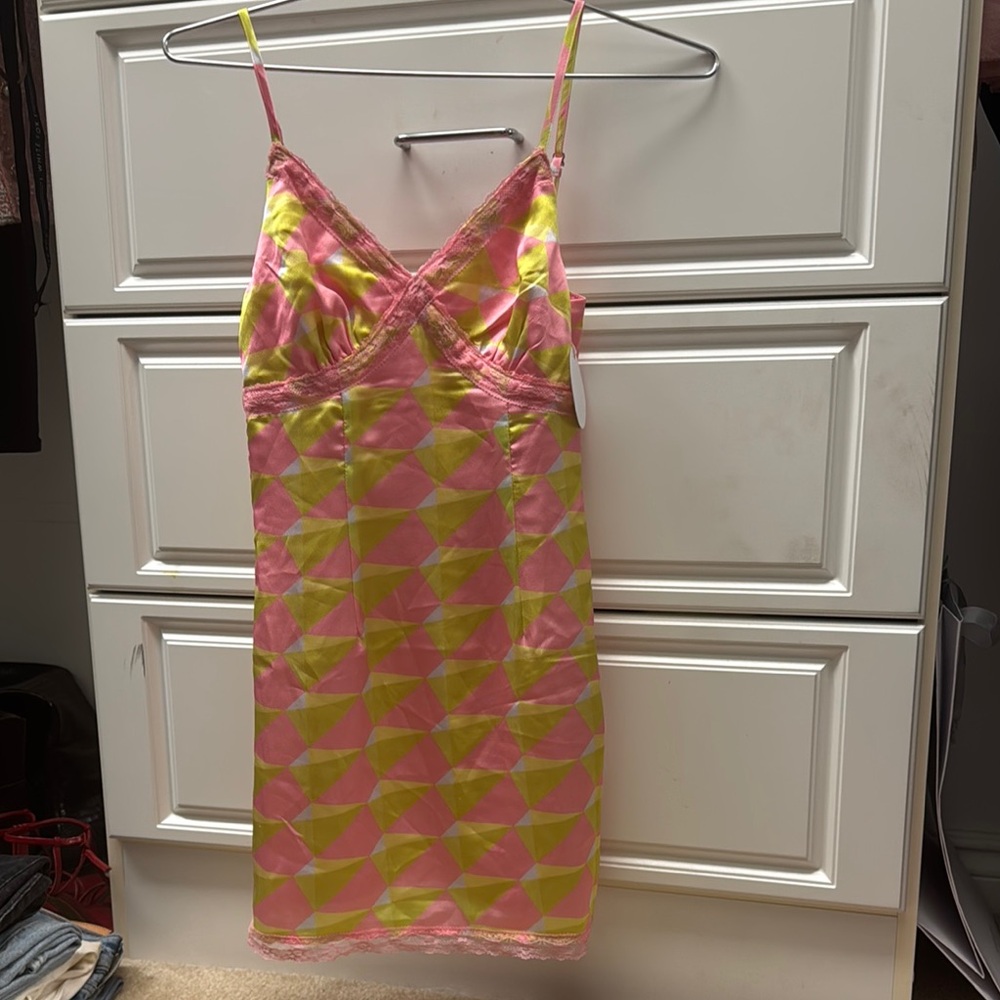 Pink and Yellow Geometric Women's Dress